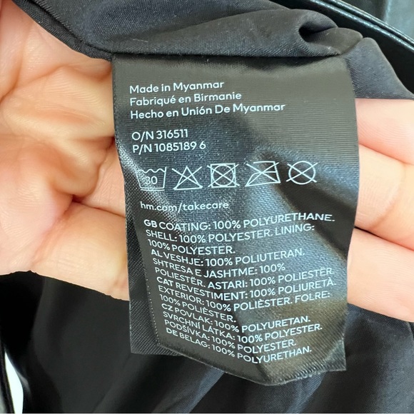 H&M Black Leather Double Breasted Belted Trench Coat Womens Size XS - Picture 8 of 10